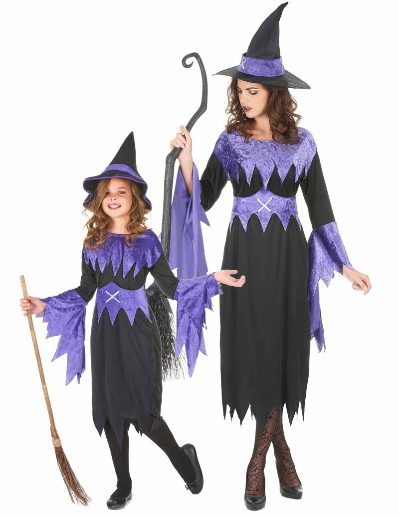 Hexen-Kostüm Paarkostüm für Mutter und Tochter Halloween schwarz-violett von BCI