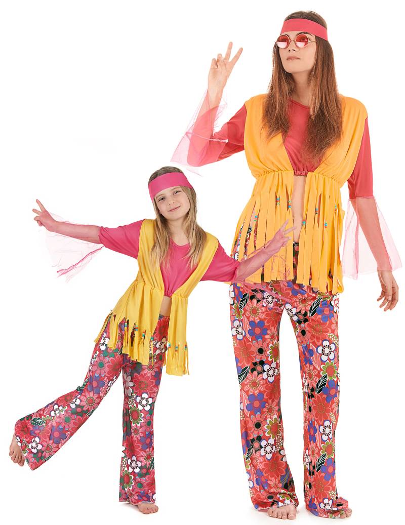 Hippie-Kostüm für Mutter und Tochter bunt von BCI