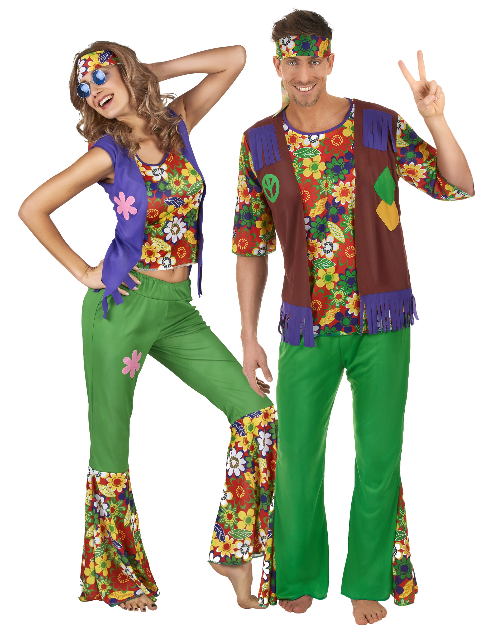 Hippie-Paarkostüm Flower-Power für Erwachsene bunt Hippie-Paarkostüm Flower-Power für Erwachsene bunt von BCI