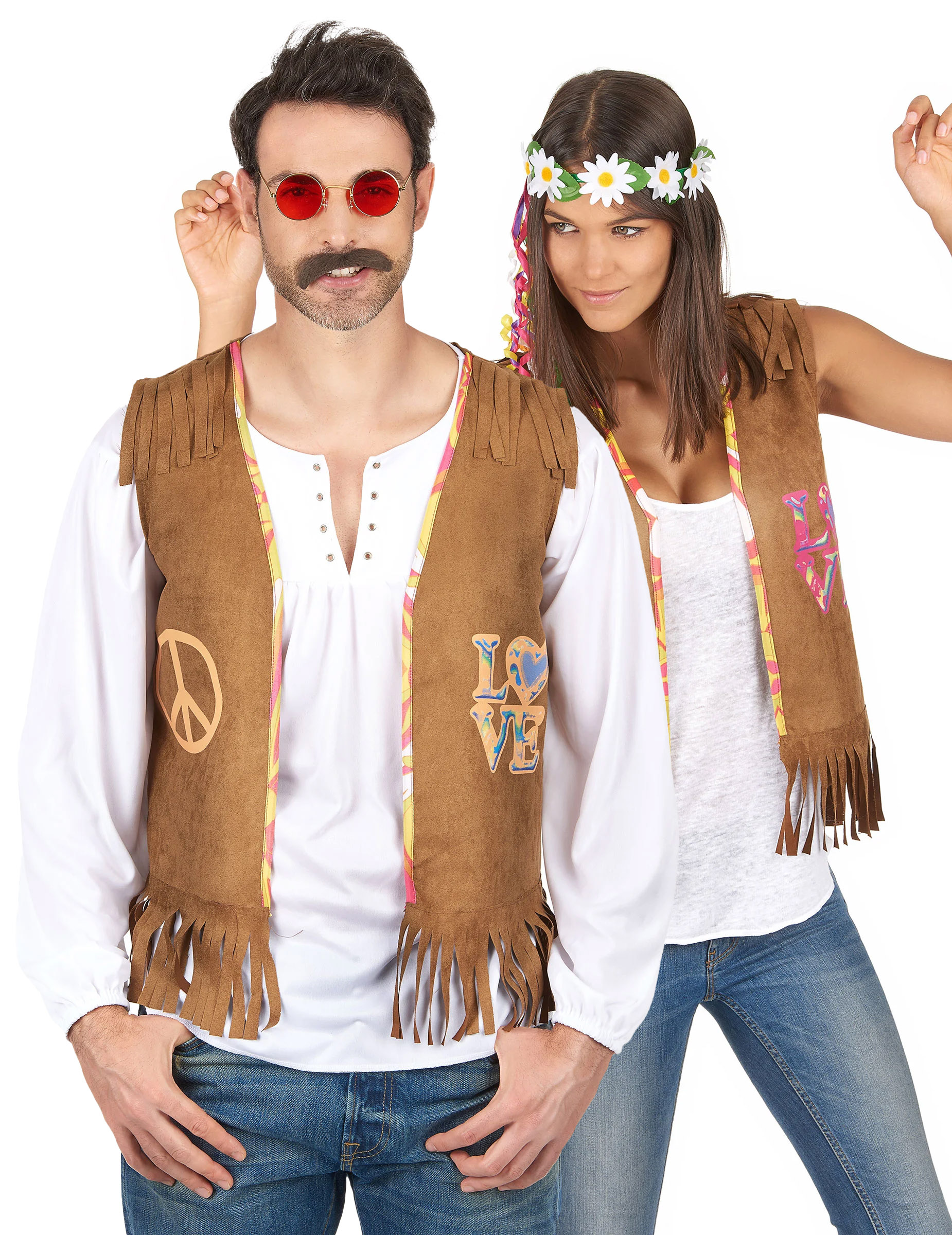 Hippie-Westen Paarkostüm für Erwachsene bunt Hippie-Westen Paarkostüm für Erwachsene bunt von BCI