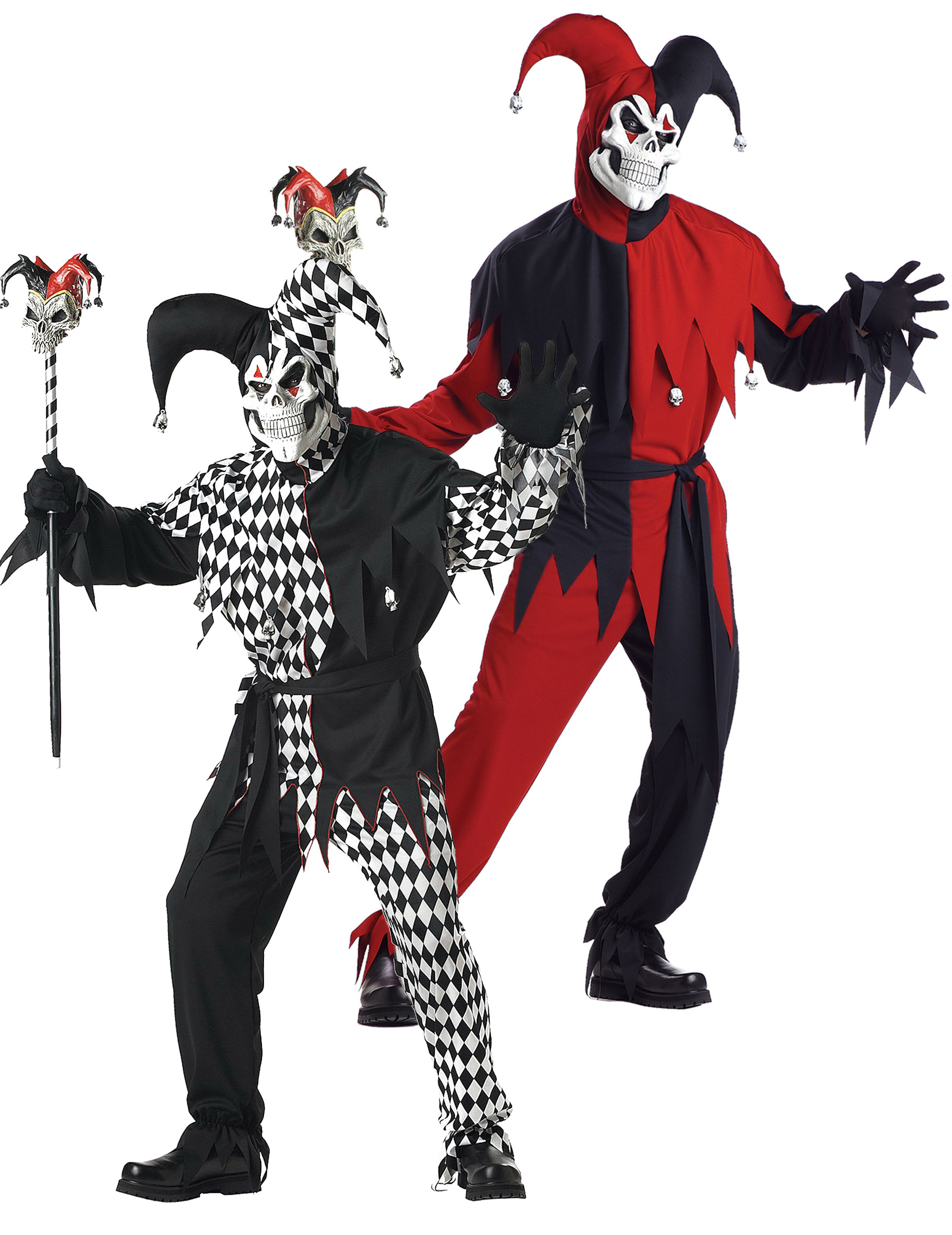 Horror-Harlekin Paarkostüm für Erwachsene Halloween schwarz-rot-weiß von BCI