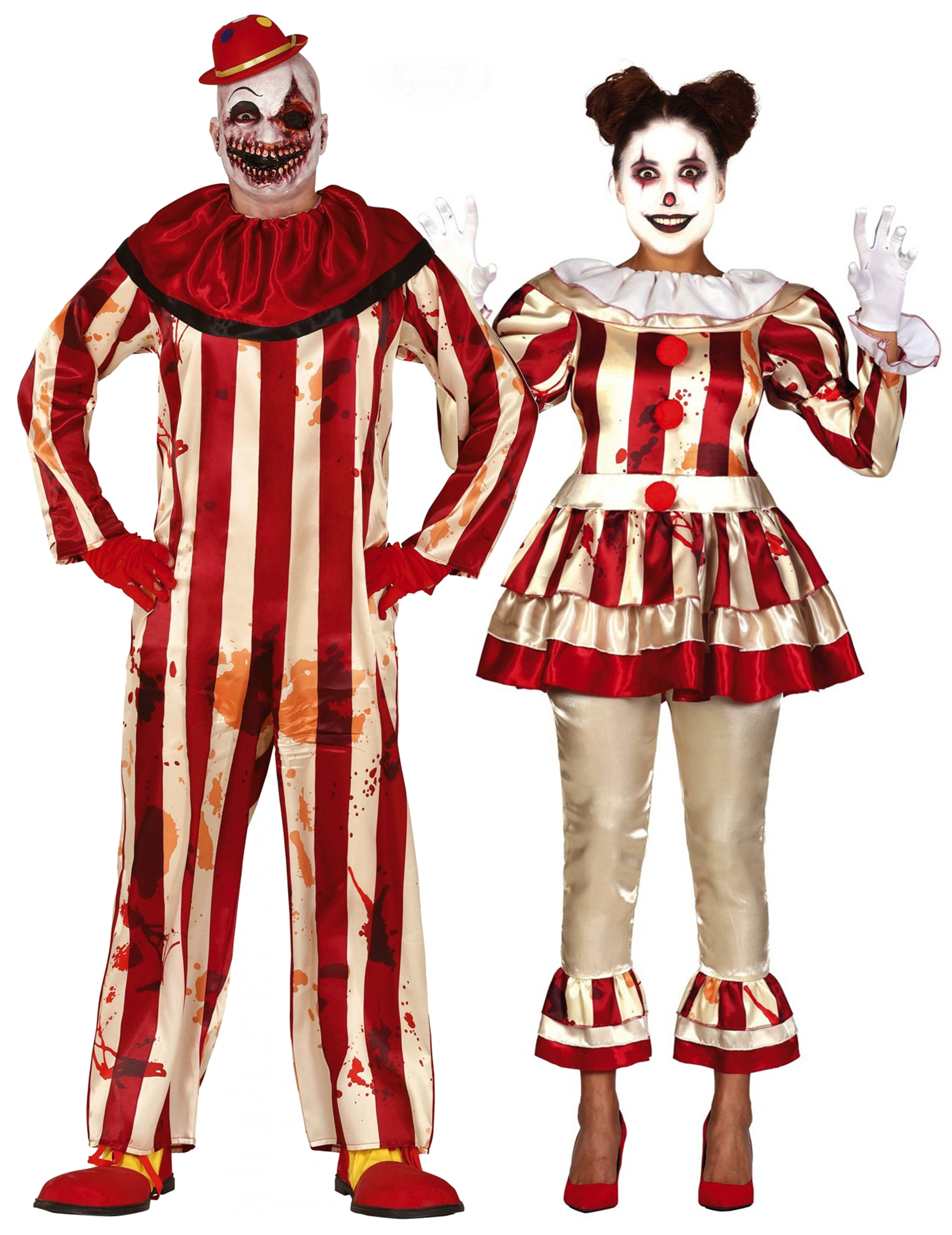 Horrorclown-Paarkostüm für Erwachsene Halloween-Kostüm rot-beige von BCI