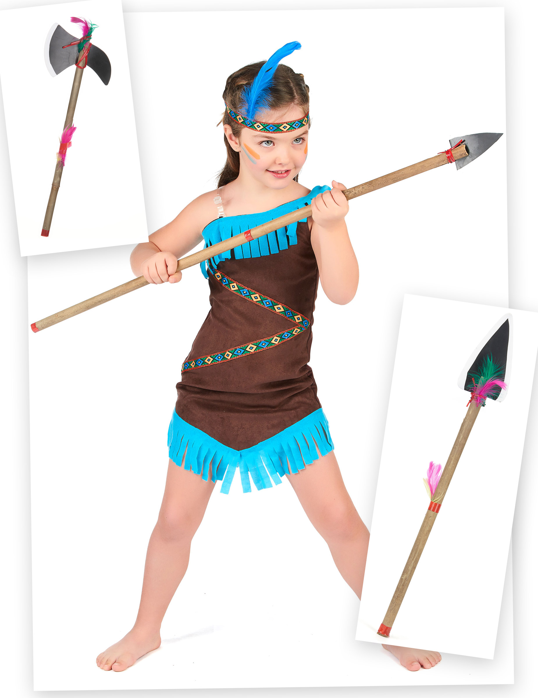 Indianer-Kostüm-Set für Mädchen Squaw-Set 4-teilig braun-blau von BCI