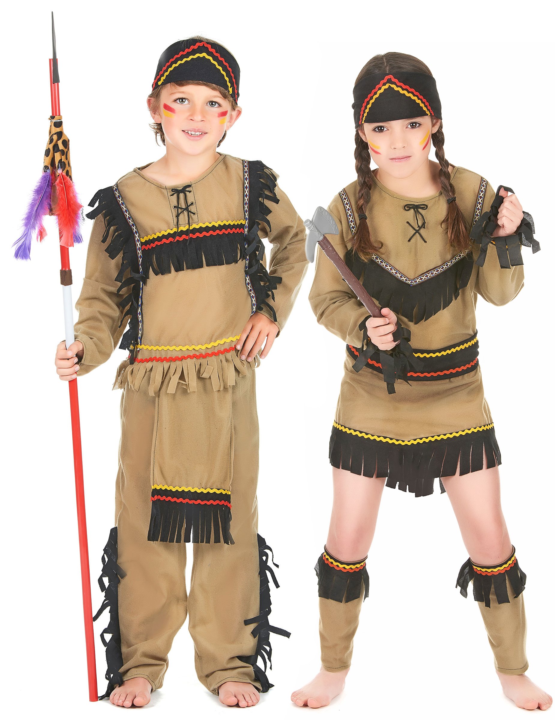 Indianer-Paar-Kostüm für Kinder braun-schwarz von BCI