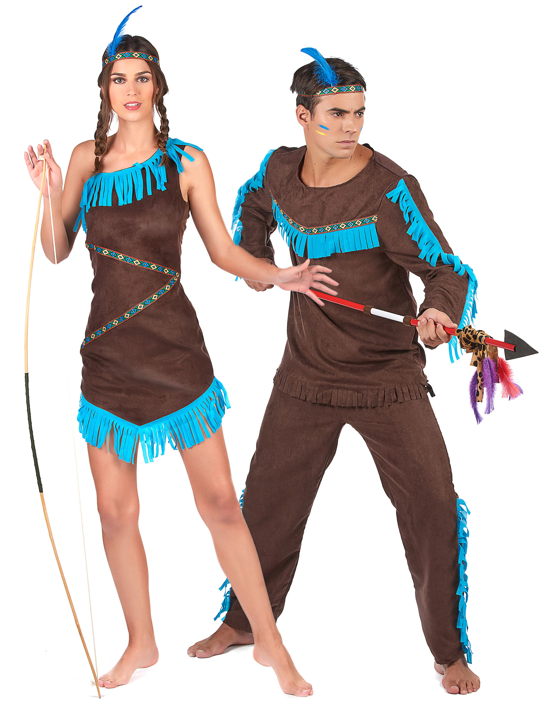 Indianer-Paarkostüm für Mann und Frau braun-blau von BCI