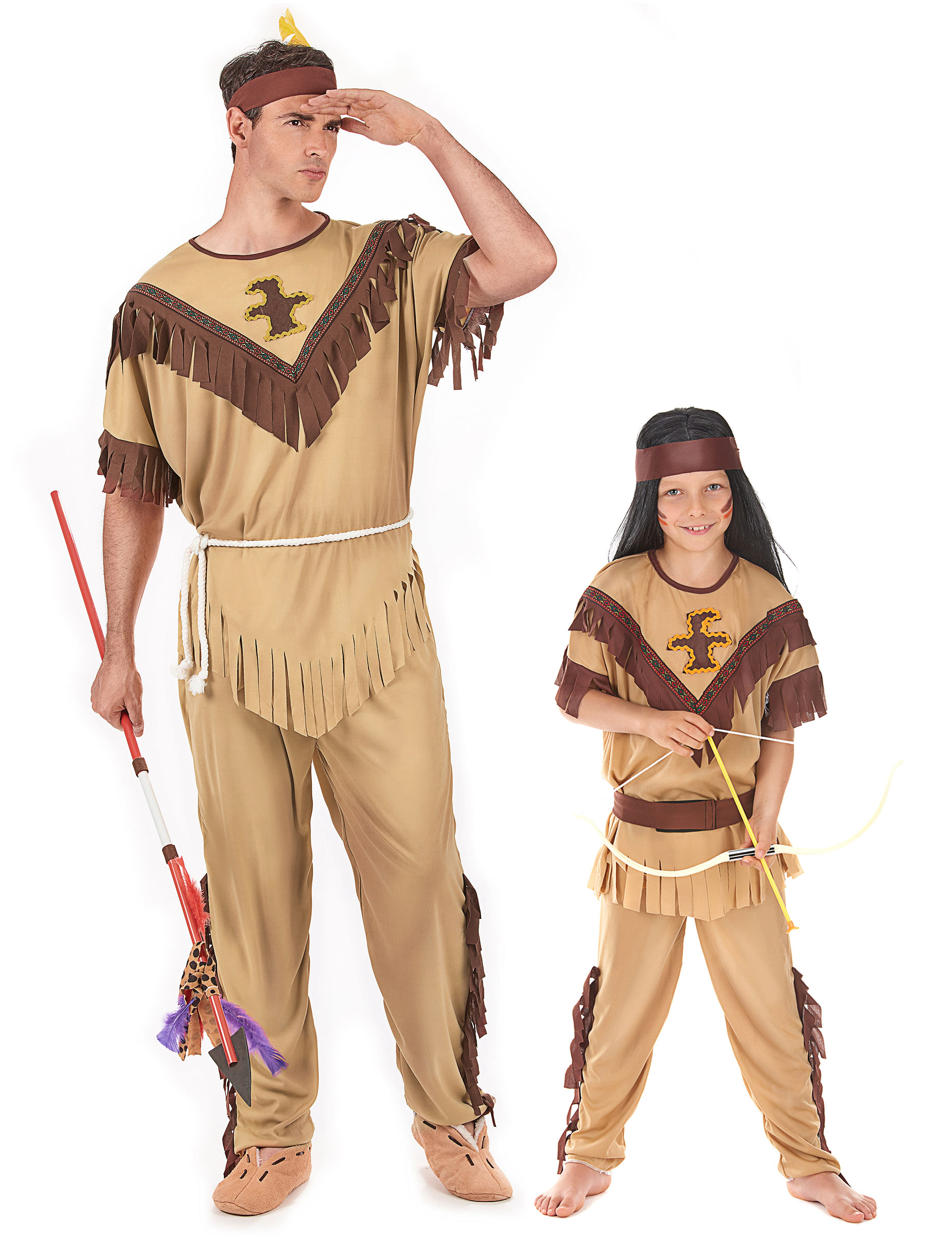 Indianer-Paarkostüm für Vater und Sohn braun-beigefarben Indianer-Paarkostüm für Vater und Sohn braun-beigefarben von BCI