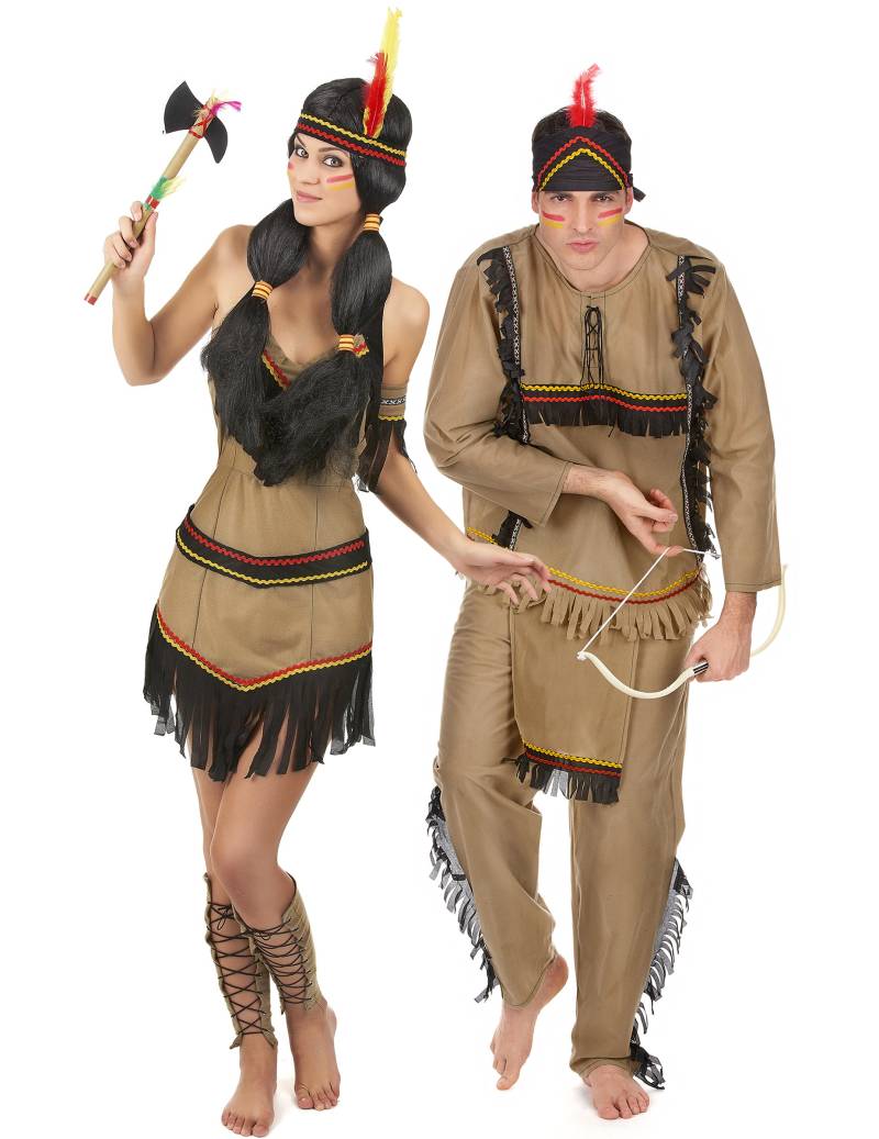 Indianerkostüm für Paare Karneval braun-schwarz von BCI