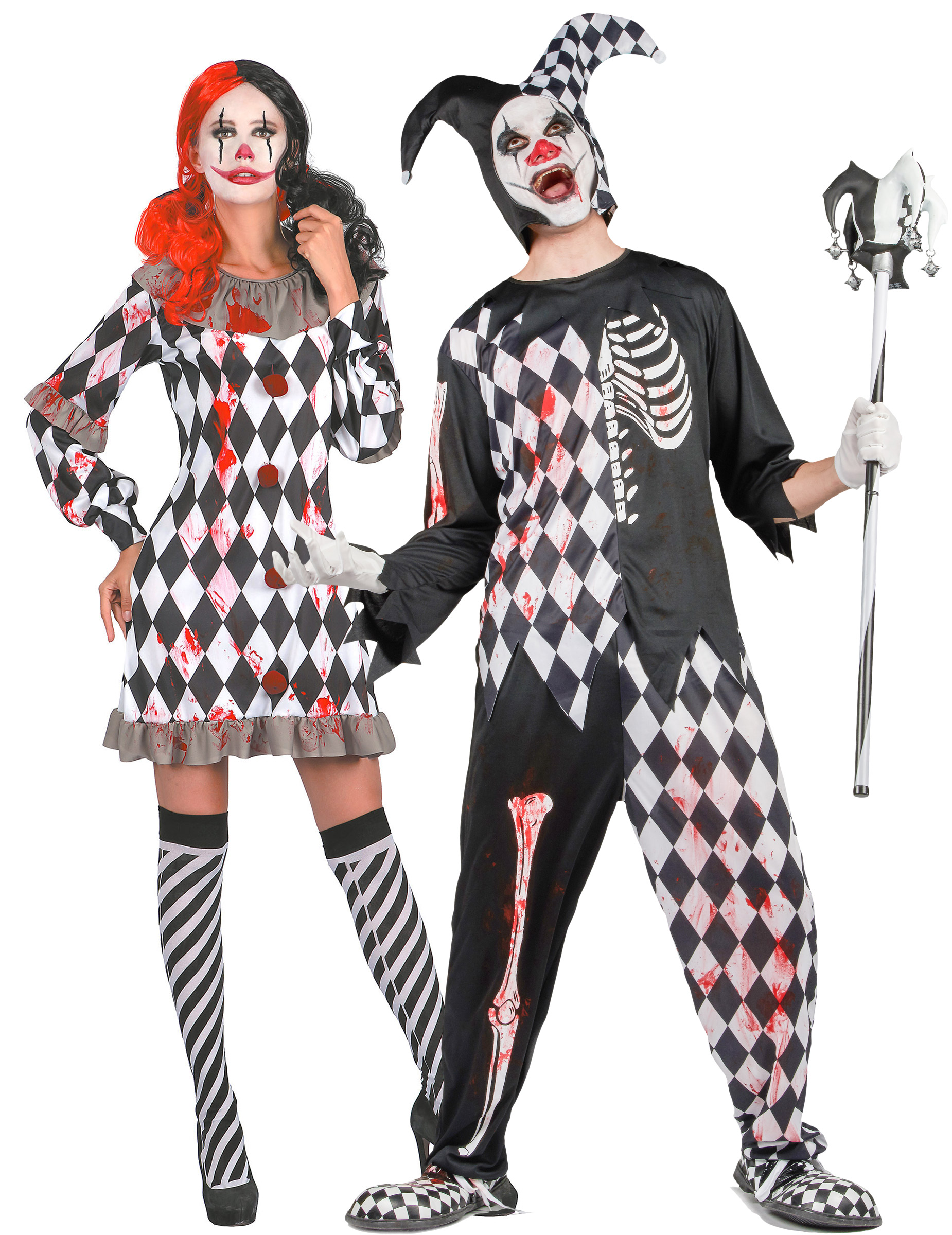 Killerclown-Paarkostüm für Erwachsene Halloween schwarz-weiß-rot von BCI