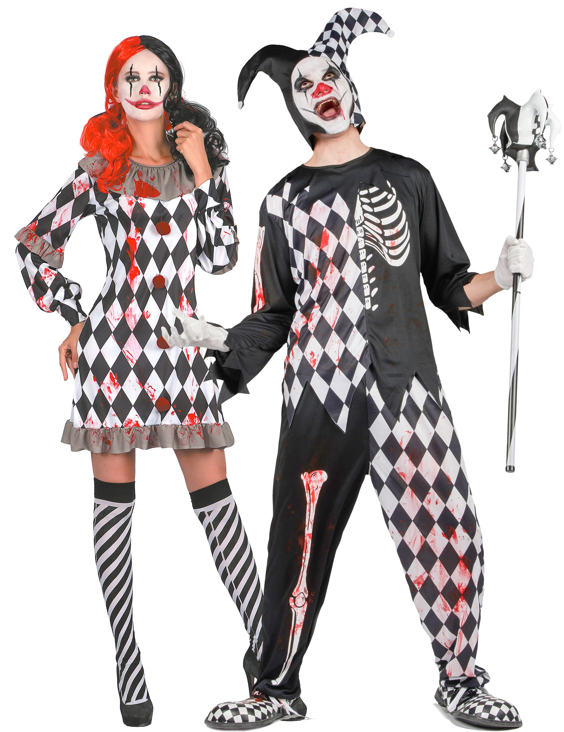 Killerclown-Paarkostüm für Erwachsene Halloween schwarz-weiß-rot Killerclown-Paarkostüm für Erwachsene Halloween schwarz-weiß-rot von BCI