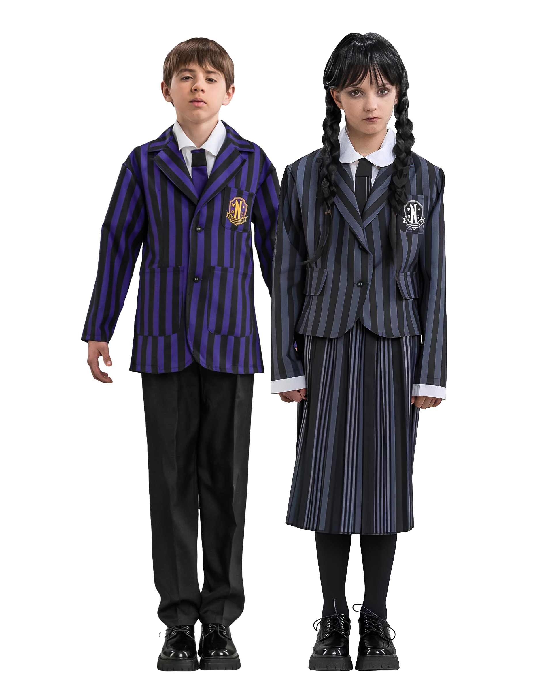Kinderpaarkostüm Wednesday für Jungen und Mädchen Nevermore Academy von BCI