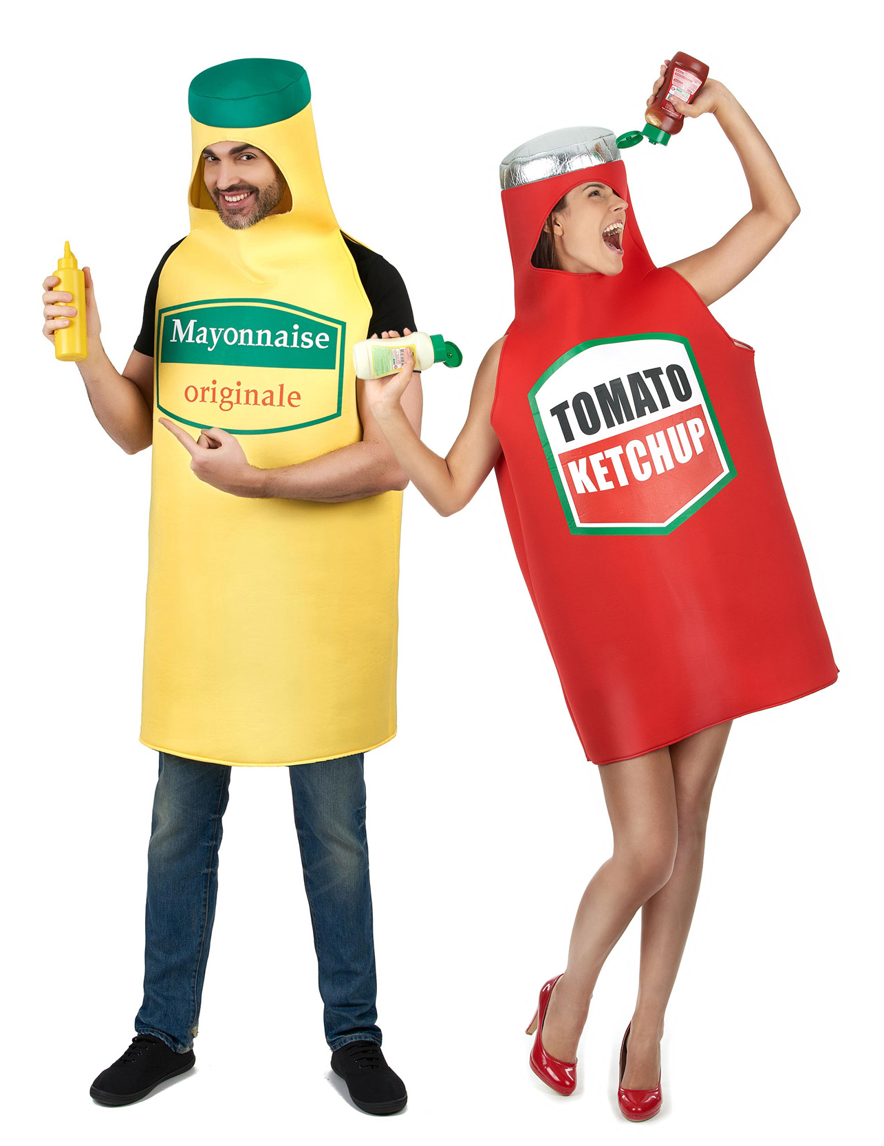 Lebensmittel-Paarkostüm Ketchup und Mayonnaise rot-gelb von BCI
