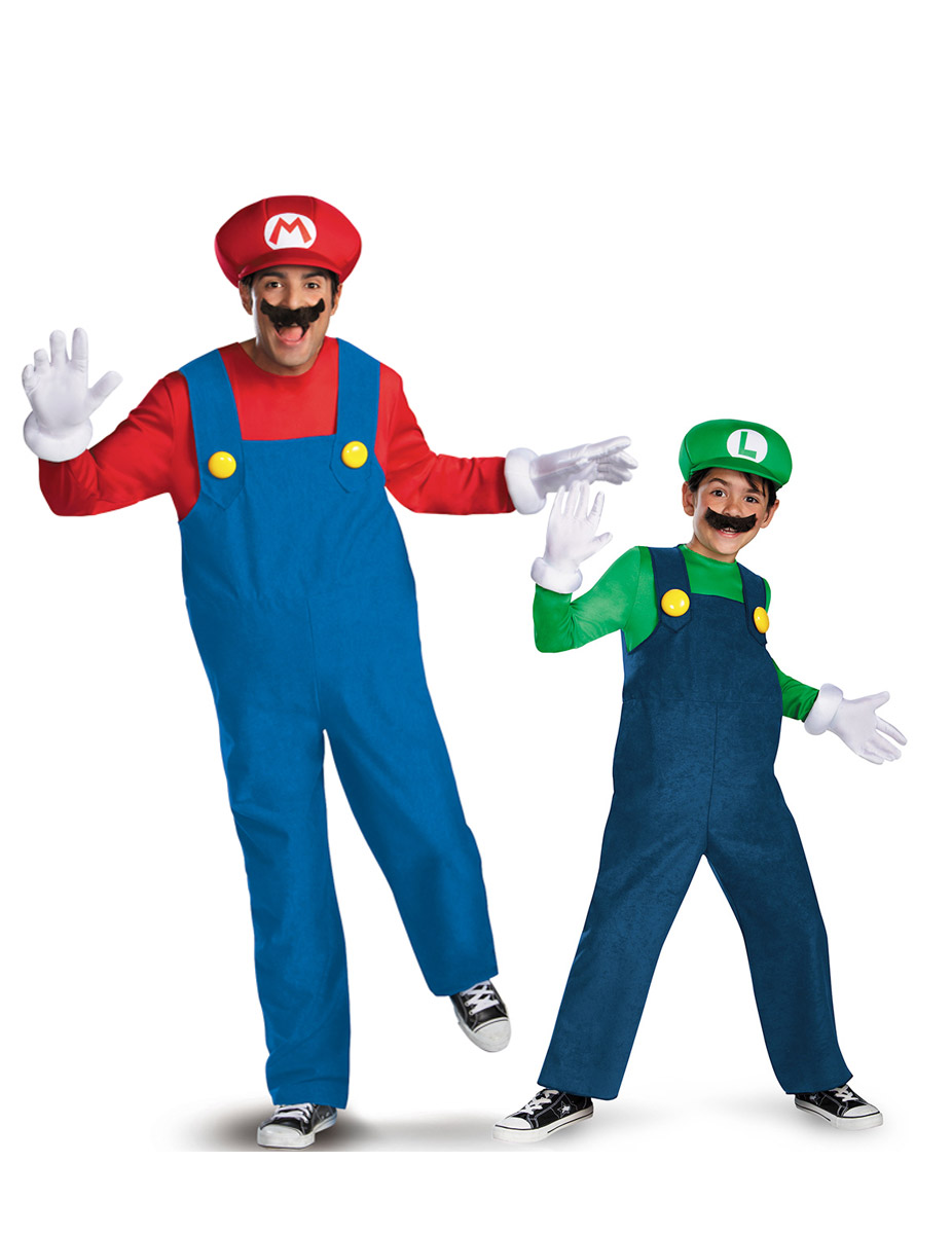 Luigi und Mario Paarkostüm Erwachsener und Kind Lizenzkostüm blau-grün-rot von BCI