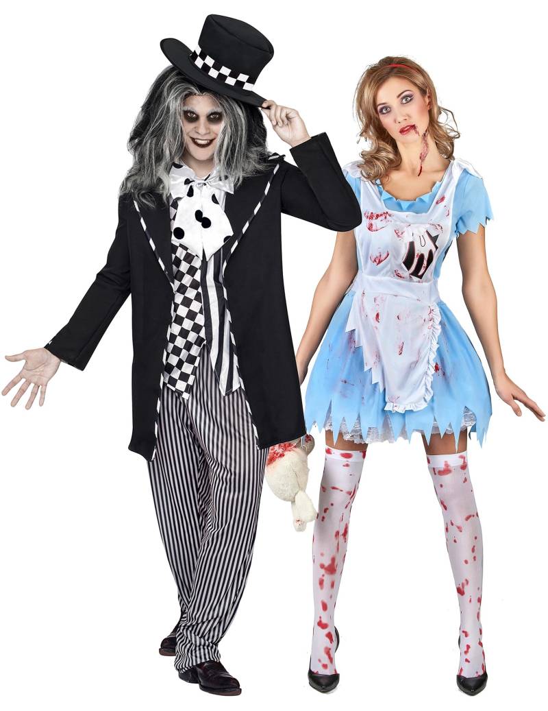 Märchen-Paarkostüm Alice und Hutmacher Halloweenkostüm blau-schwarz von BCI