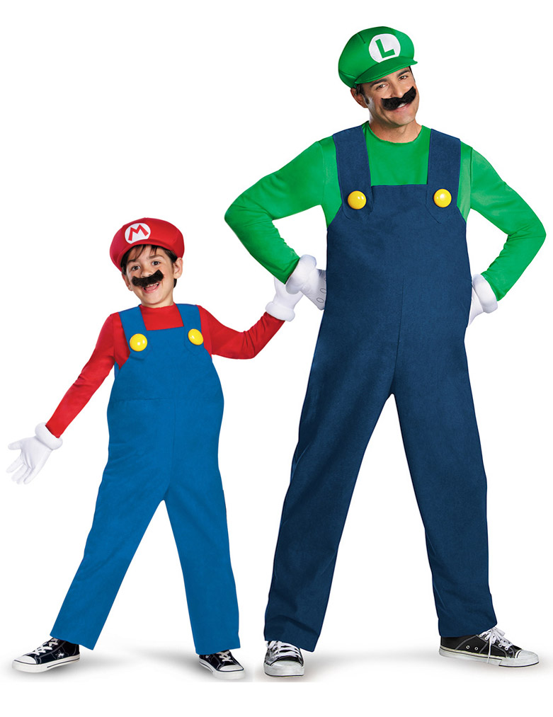 Mario und Luigi Paarkostüm Erwachsener und Kind Lizenzkostüm blau-rot-grün von BCI