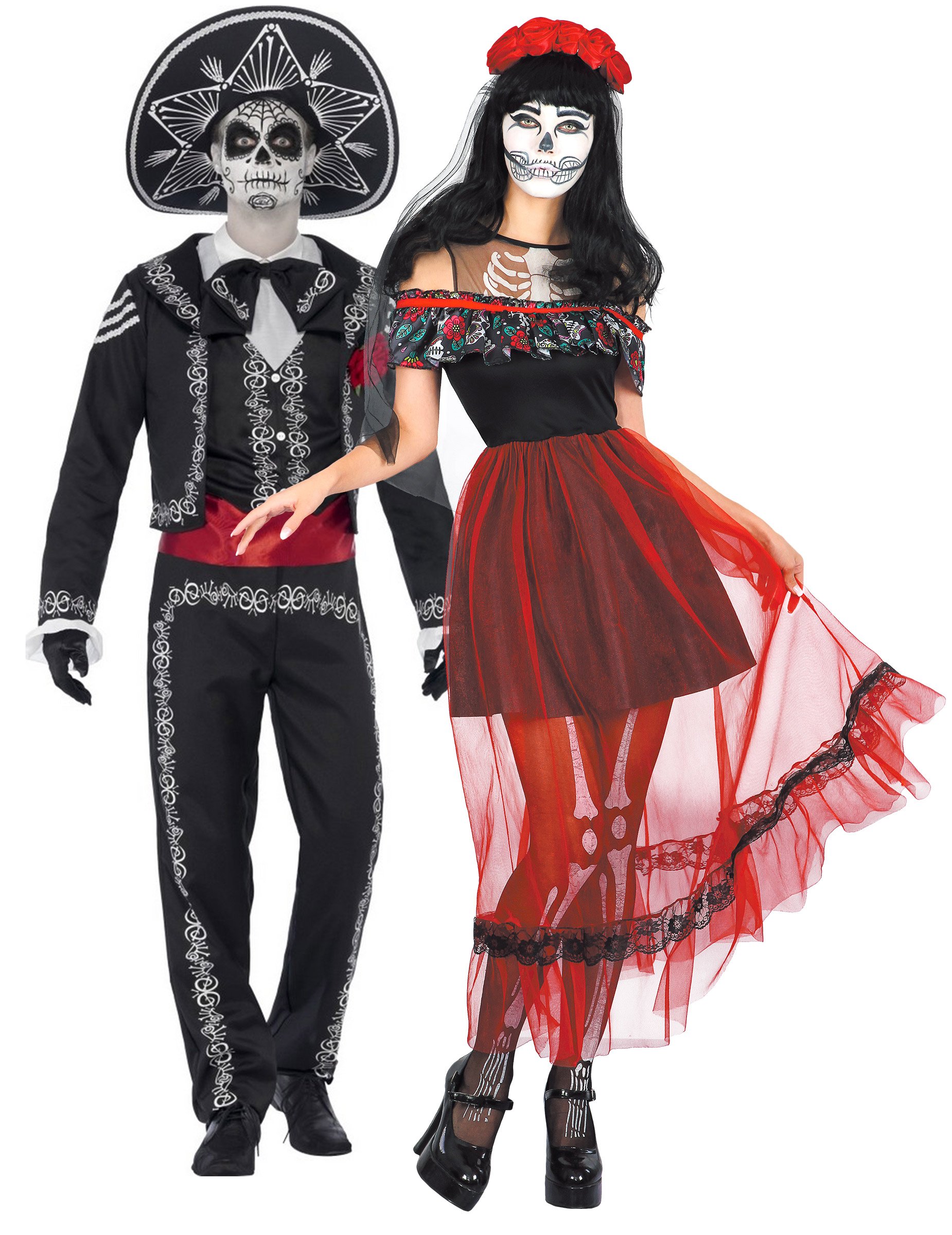 Mexikanisches Tag der Toten-Pärchen Halloween-Paarkostüm für Erwachsene bunt von BCI