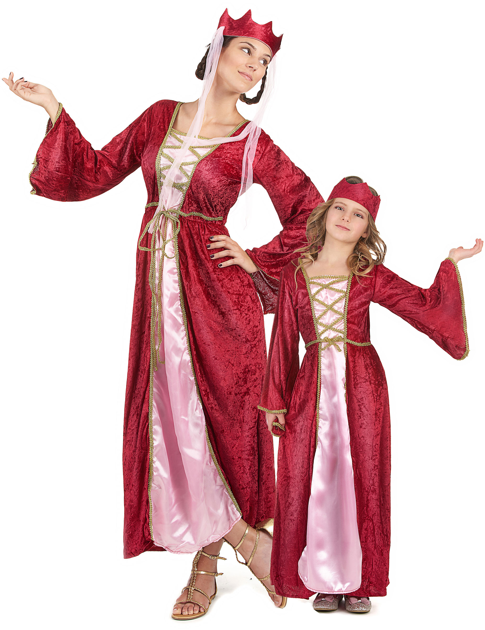 Mittelalterkönigin Paarkostüm für Mutter und Tochter Karneval rot-rosa von BCI