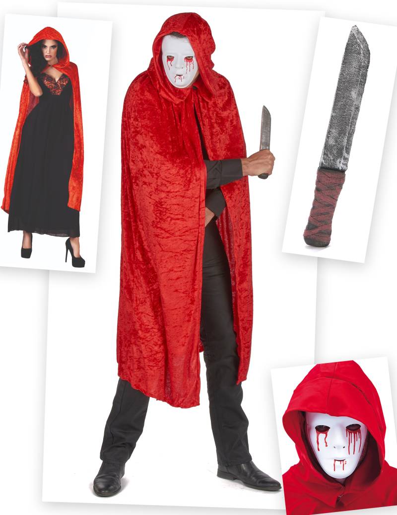 Mörder-Kostüm-Set 3-teilig Halloween rot-weiss von BCI