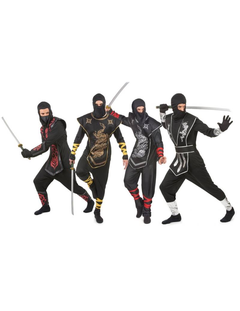 Ninja-Gruppenkostüm Fasching schwarz-rot-silber-gold von BCI