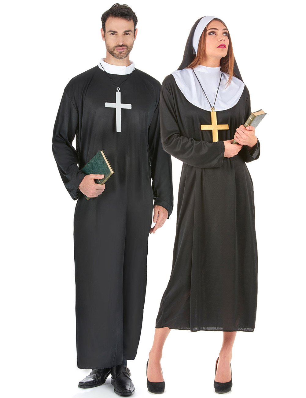 Nonne und Priester - Paarkostüm für Erwachsene schwarz-weiß von BCI