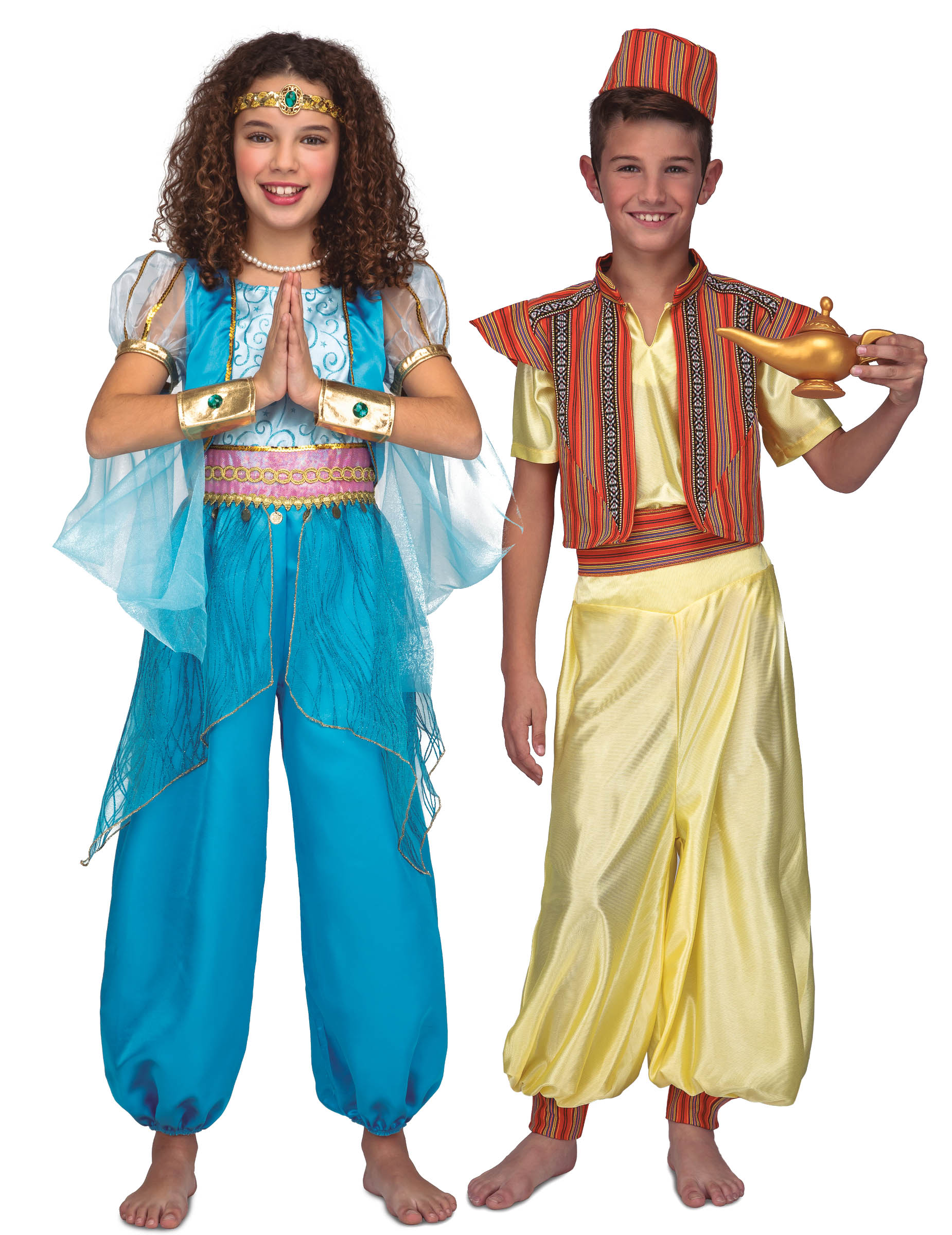 Orientalisches Paarkostüm für Kinder Bauchtänzerin und Prinz Faschingskostüm blau-gelb von BCI