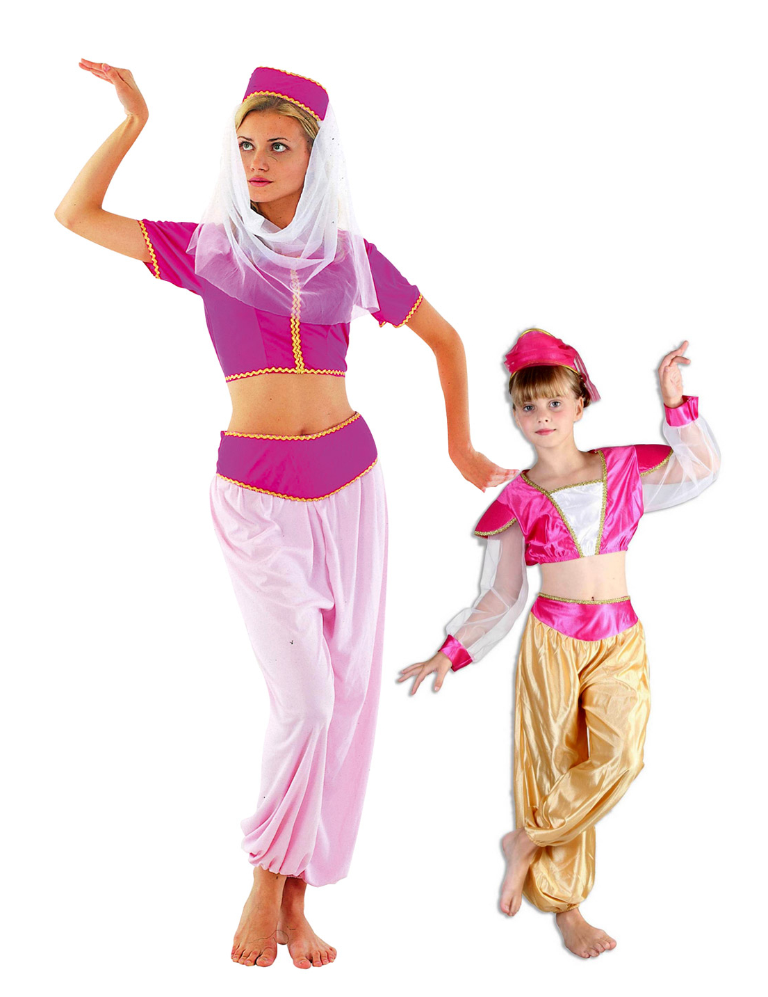 Paarkostüm orientalische Tänzerin für Damen und Mädchen rosa-weiß Paarkostüm orientalische Tänzerin für Damen und Mädchen rosa-weiß von BCI