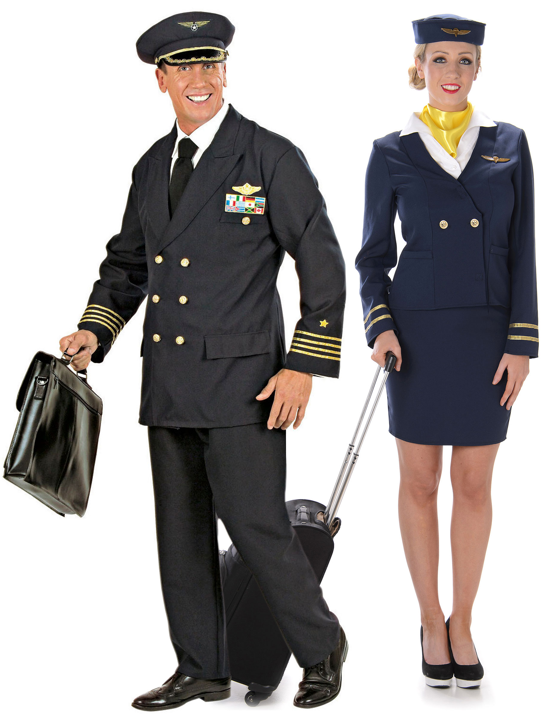 Pilot und Stewardess Paarkostüm blau-gold von BCI