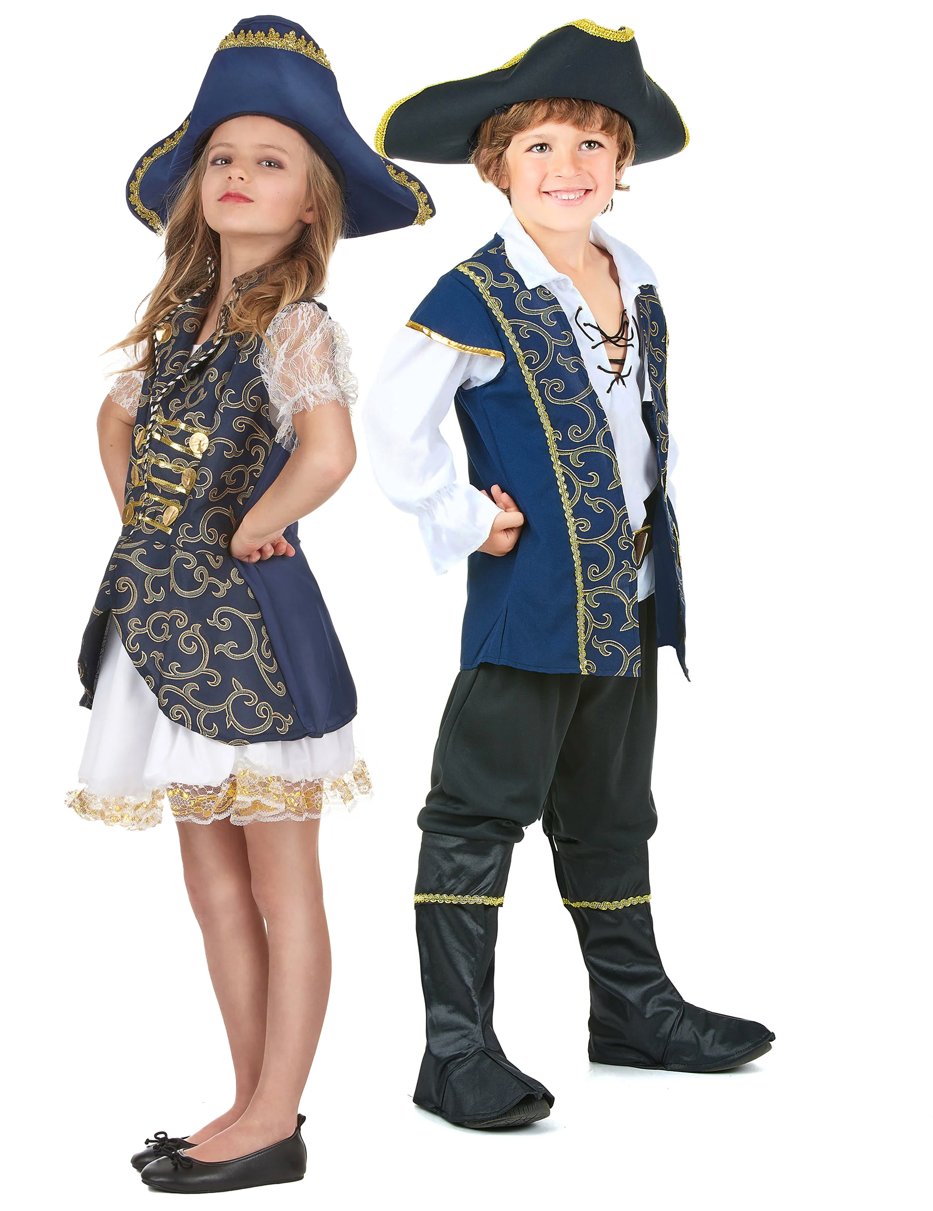 Piraten-Paarkostüm für Kinder schwarz-weiss-gold Piraten-Paarkostüm für Kinder schwarz-weiss-gold von BCI