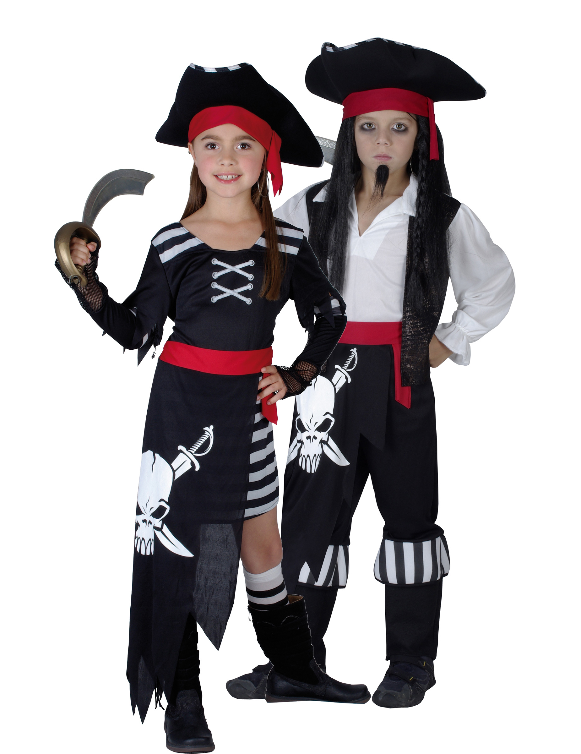 Piratenkapitän-Paarkostüm für Kinder Karneval schwarz-weiss-rot von BCI