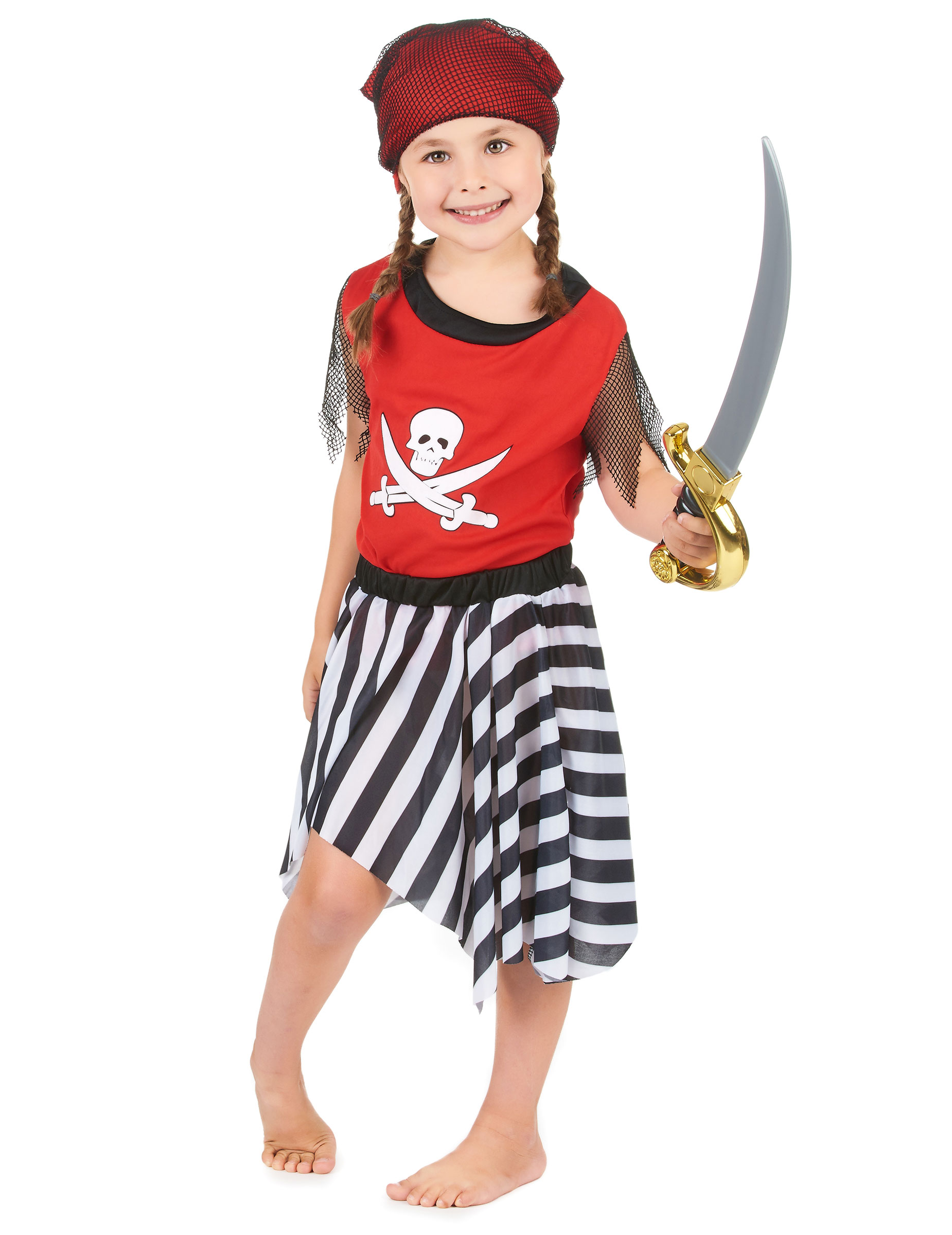 Piratenkostüm für Mädchen Piratenkleid rot-schwarz-weiss von BCI