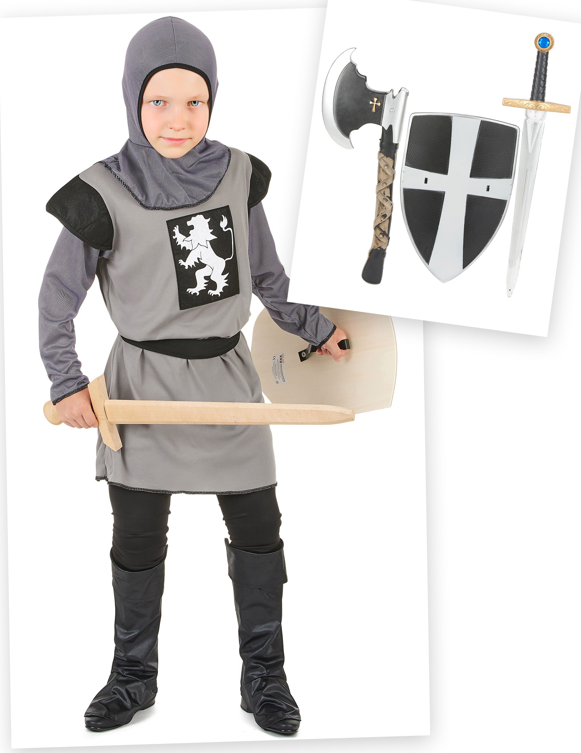 Ritter-Kostümset für Kinder 6-teilig schwarz-grau von BCI