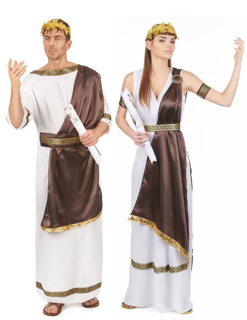 Römer und Römerin Kostüm-Set für Paare weiss-braun-gold von BCI