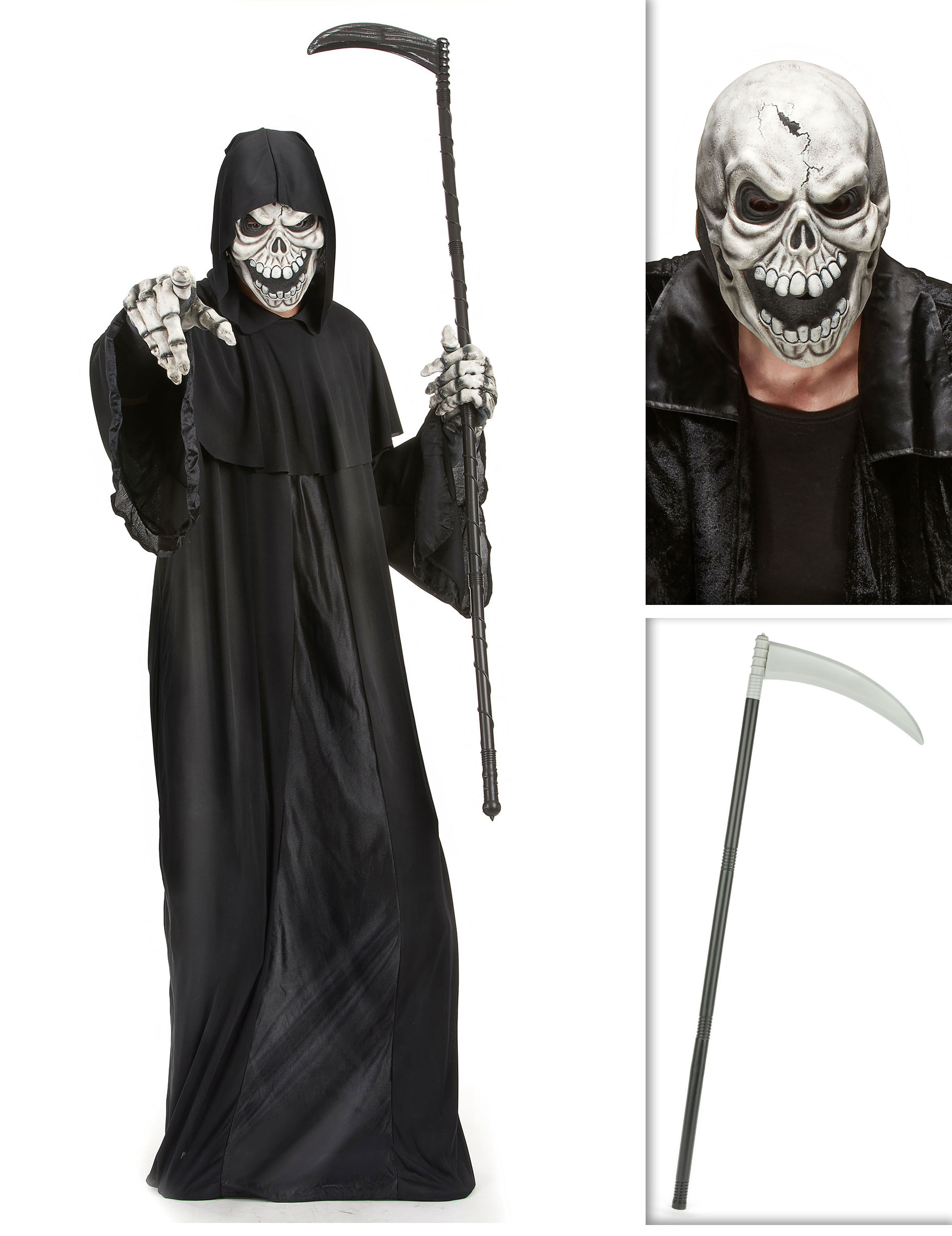 Schauriger Sensenmann Halloweenkostüm-Set mit Sense 3-teilig schwarz-weiss Schauriger Sensenmann Halloweenkostüm-Set mit Sense 3-teilig schwarz-weiss von BCI