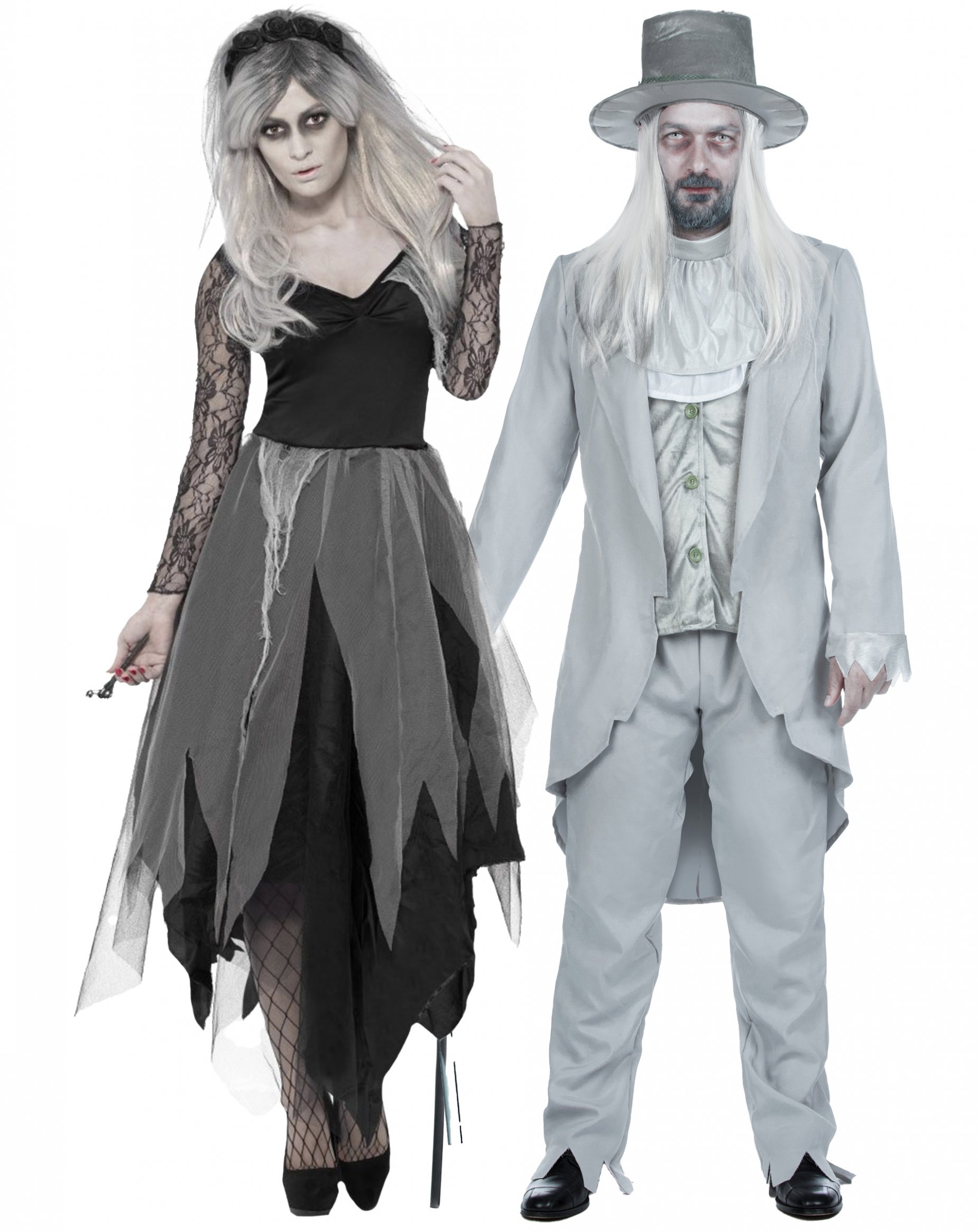 Schauriges Brautpaar Halloween-Paarkostüm schwarz-weiss-grau von BCI