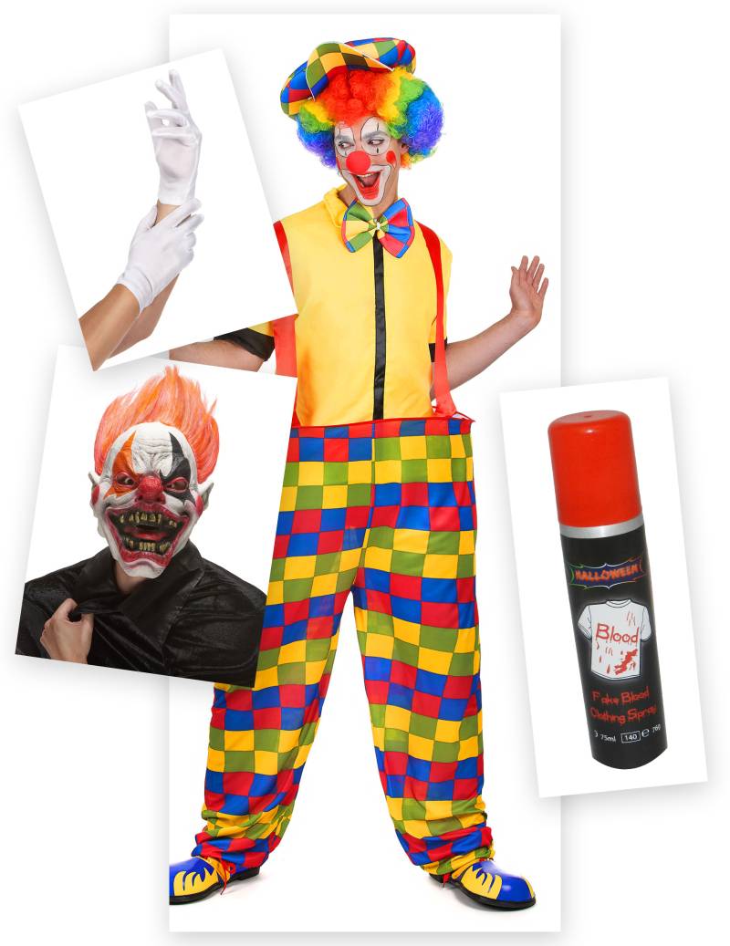Schrecklicher Horror-Clown Halloweenkostüm-Set für Herren 7-teilig bunt von BCI