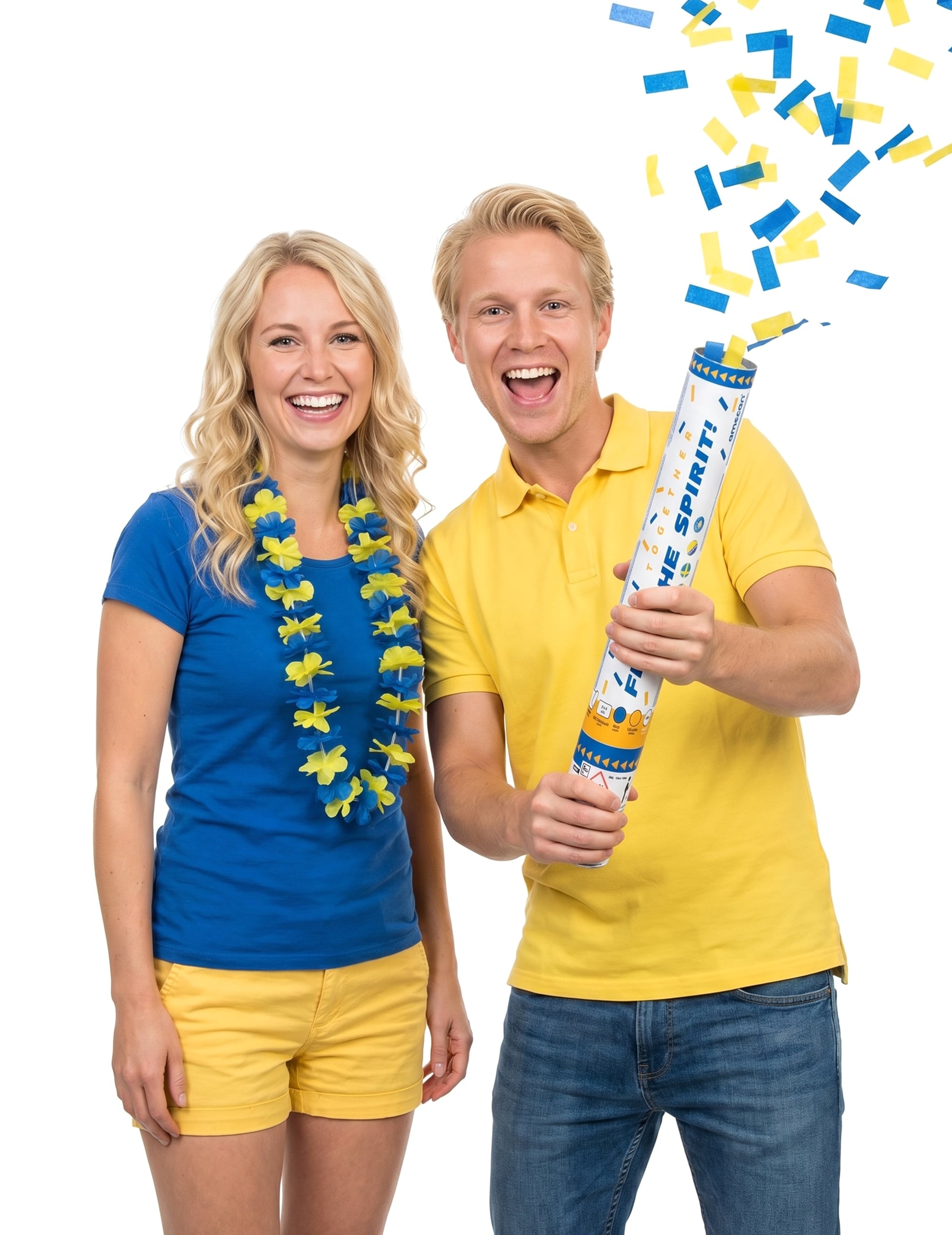 Schweden Fan-Set: Hawaii-Halsketten und Konfettikanone Schweden Fan-Set: Hawaii-Halsketten und Konfettikanone von BCI