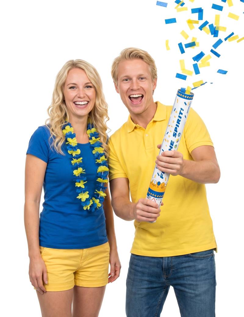 Schweden Fan-Set: Hawaii-Halsketten und Konfettikanone Schweden Fan-Set: Hawaii-Halsketten und Konfettikanone von BCI