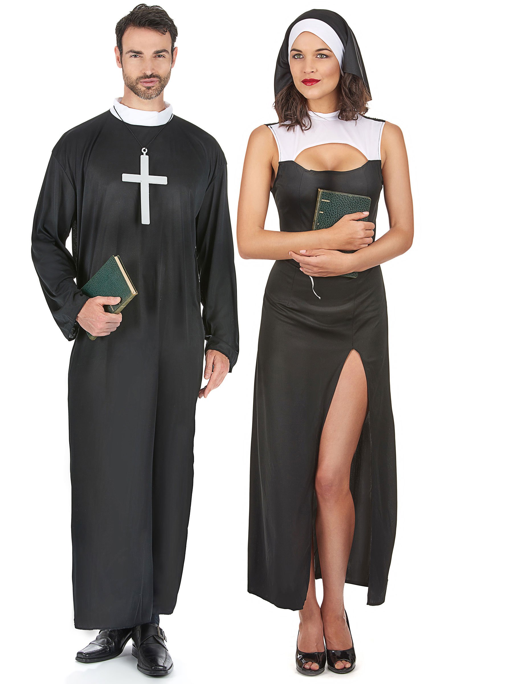 Sexy Paarkostüm Nonne und Priester für Erwachsene schwarz von BCI