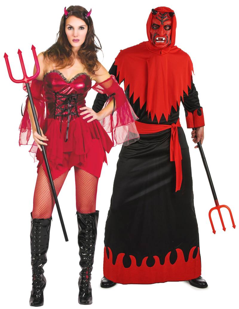 Sexy Teufelspärchen der Unterwelt Halloween-Paarkostüm für Erwachsene rot-schwarz von BCI