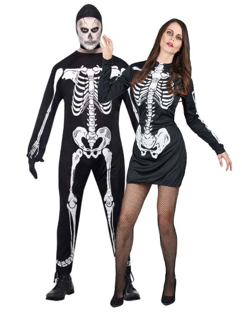 Skelett-Kostüm für Paare, schwarz-weiß von BCI