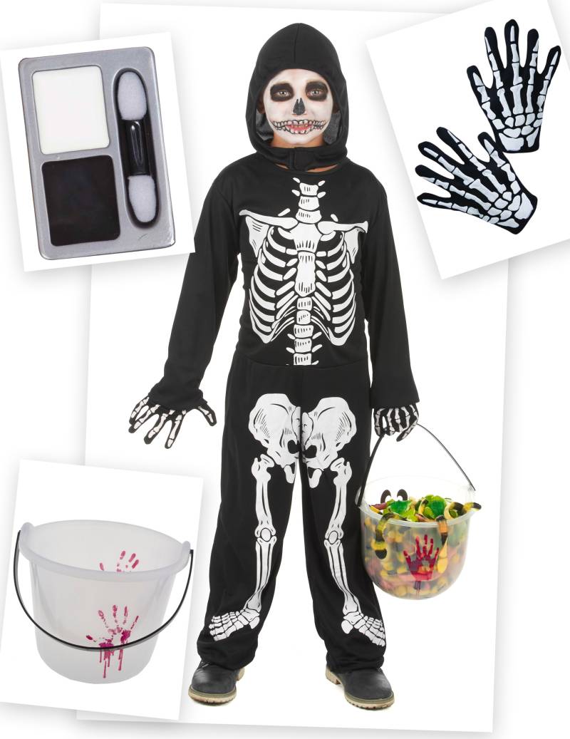 Skelett-Kostümset Halloween-Kinderkostüm 4-teilig schwarz-weiss von BCI