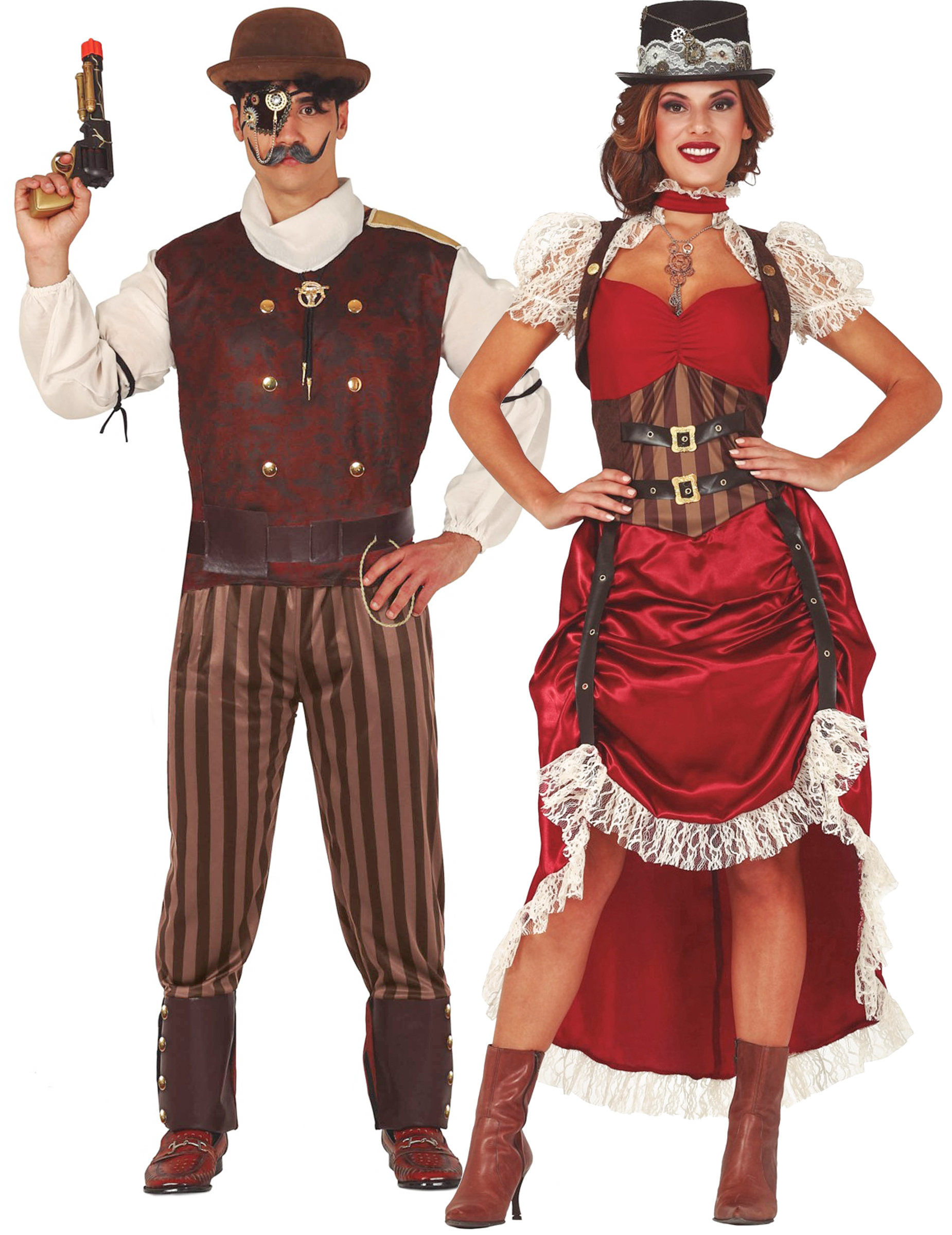 Steampunk-Paarkostüm für Erwachsene Fasching rot-braun Steampunk-Paarkostüm für Erwachsene Fasching rot-braun von BCI