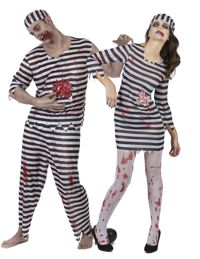 Sträfling-Zombie-Paarkostüm schwarz-weiss von BCI