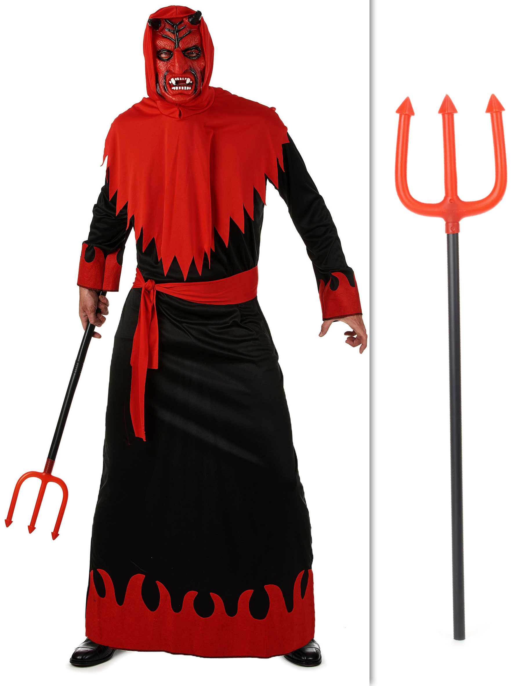 Teufel-Kostümset für Herren mit kurzem Dreizack rot-schwarz von BCI