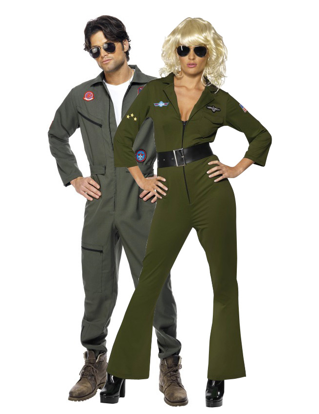 Top Gun Piloten-Kostüm für ein Paar in Grün und Grau von BCI