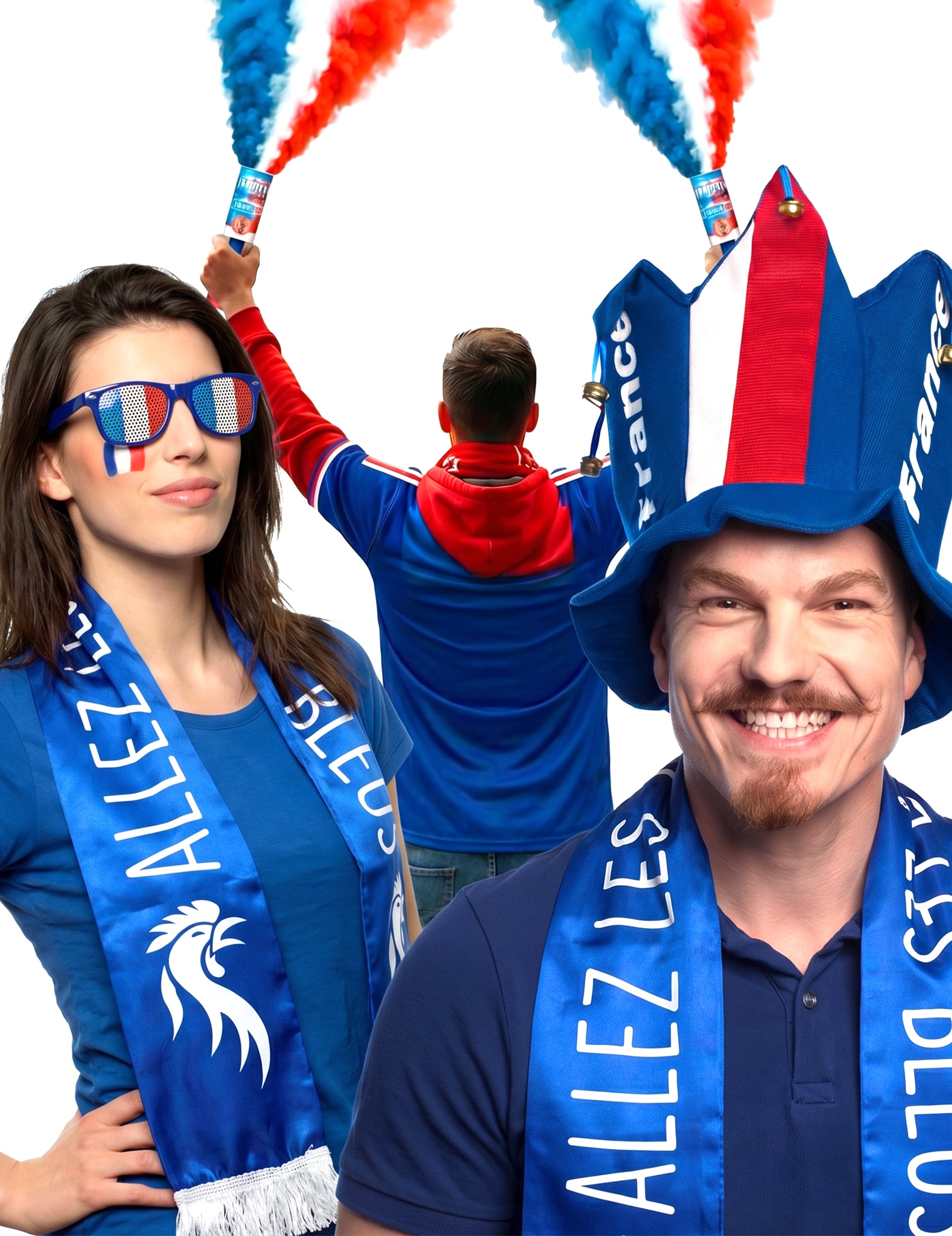 Ultimatives Frankreich Fan-Set: Rauchfackeln, Glockenhut, Schal, Brille + Make-up von BCI