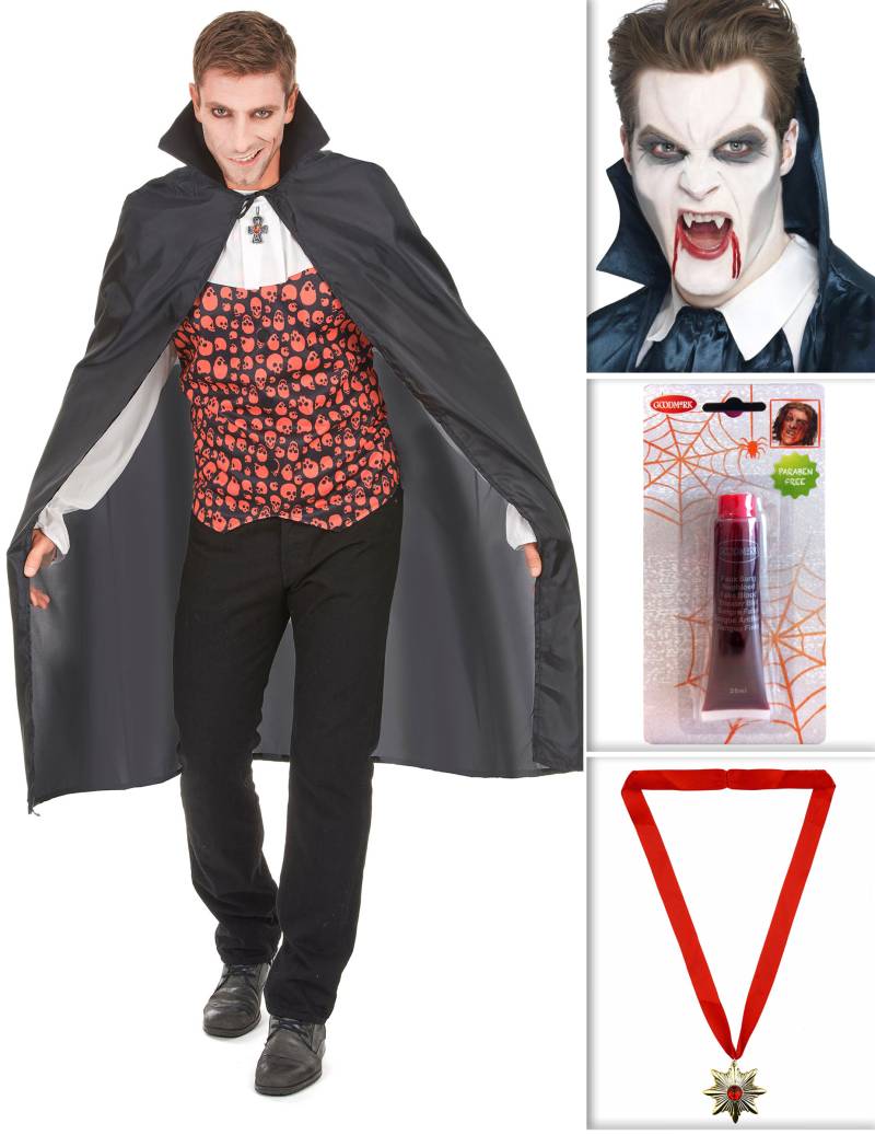 Vampirkostüm-Set für Herren Halloweenkostüm-Set 5-teilig schwarz-rot-weiss von BCI