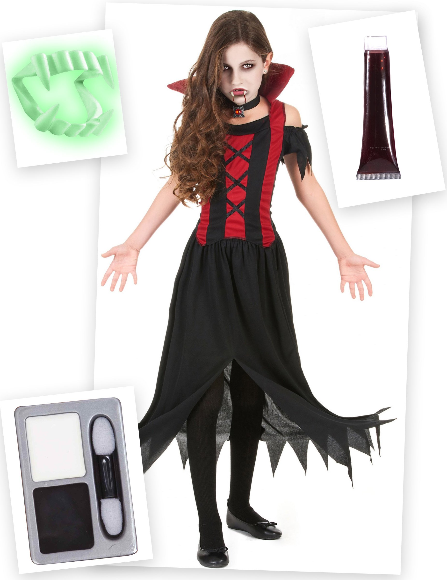 Vampirkostüm-Set für Mädchen 4-teilig schwarz-rot von BCI