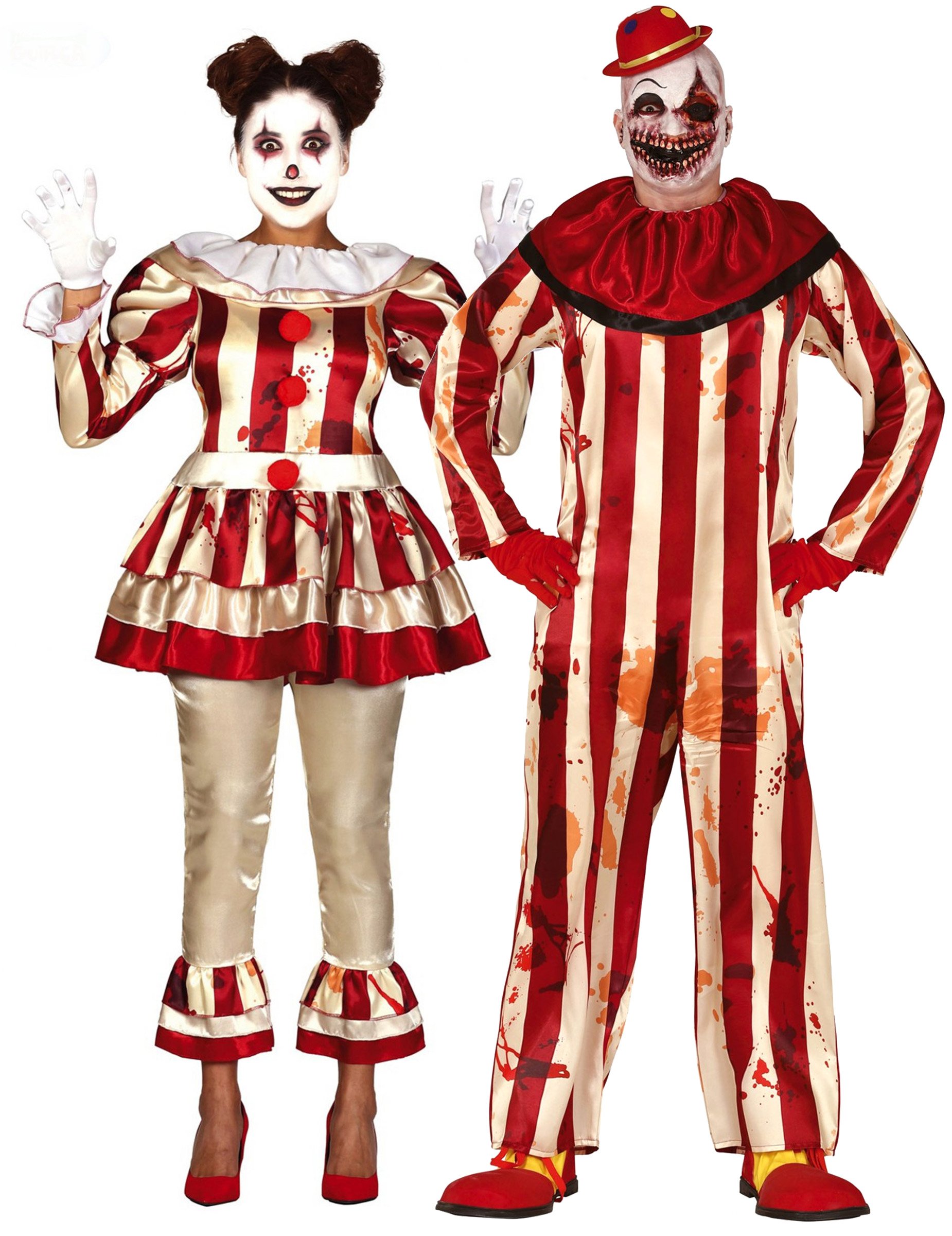 Verrückte Horrorclown Halloween-Paarkostüm für Erwachsene rot-weiß Verrückte Horrorclown Halloween-Paarkostüm für Erwachsene rot-weiß von BCI