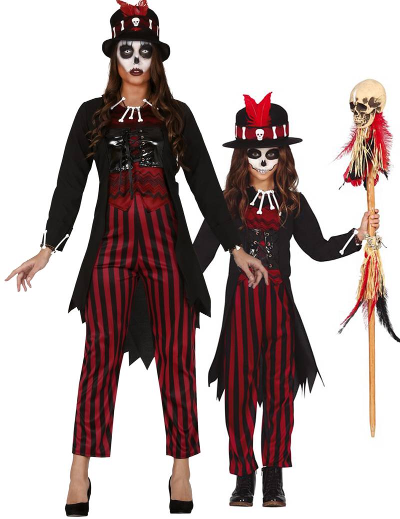 Voodoo Hexen-Paarkostüm für Mutter und Tochter Halloween schwarz-rot von BCI