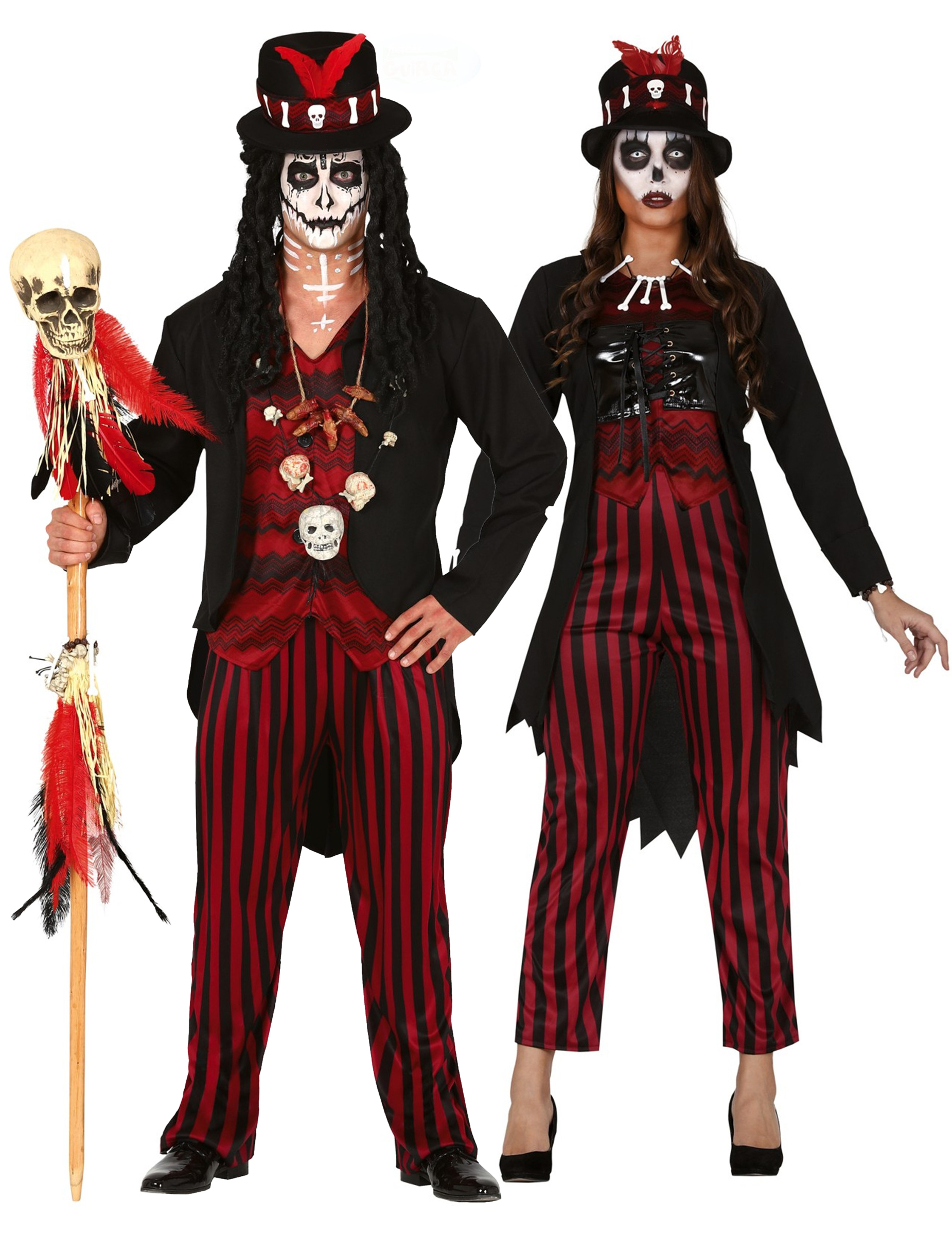 Voodoo-Hexer-Paarkostüm für Erwachsene Halloweenkostüm schwarz-rot von BCI